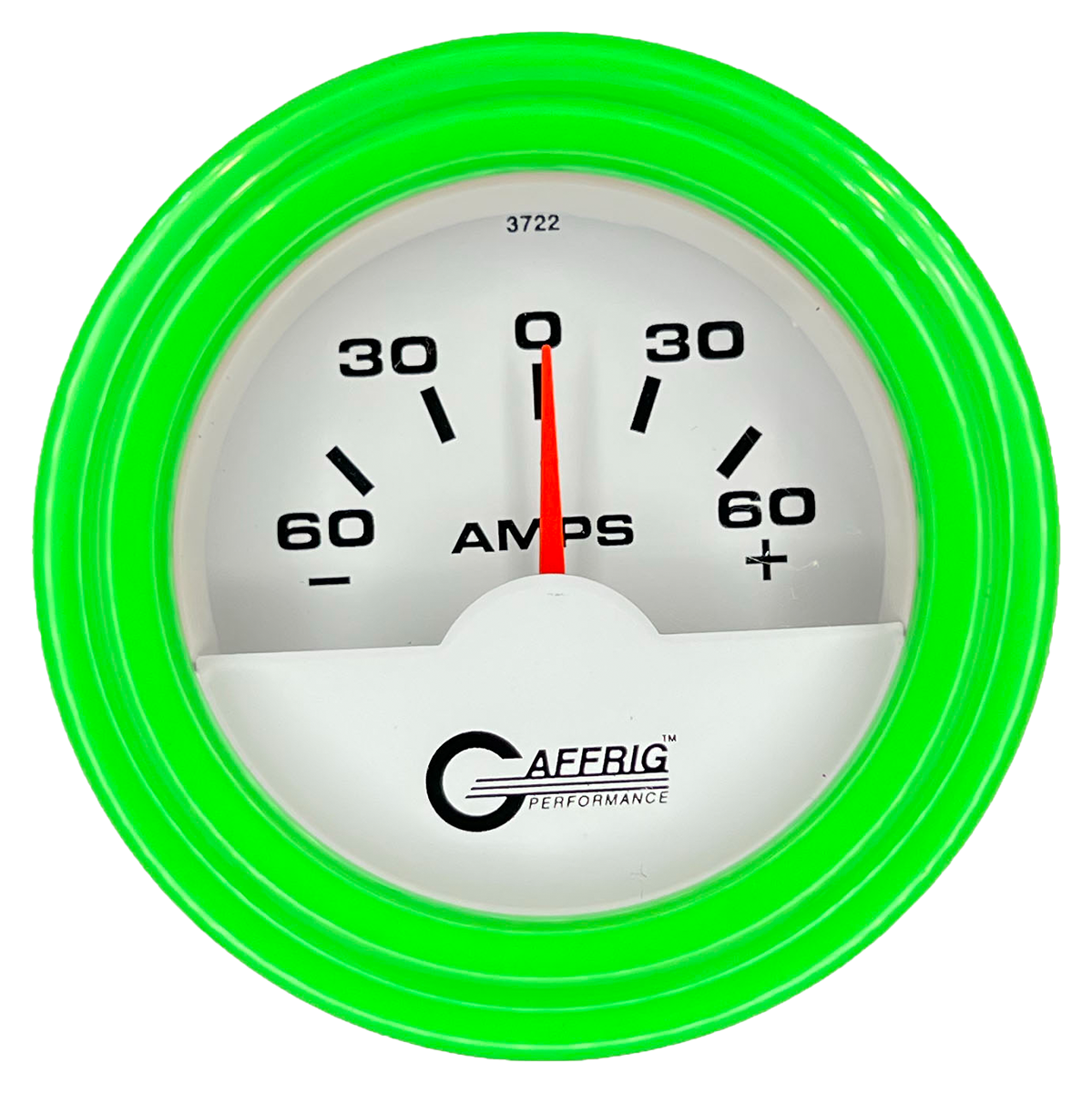 GAFFRIG 2 INCH ELECTRIC AMMETER GAUGE -60/+60 AMP STEP RIM (002) / LIME GREEN / WHITE