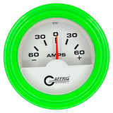 GAFFRIG 2 INCH ELECTRIC AMMETER GAUGE -60/+60 AMP STEP RIM (002) / LIME GREEN / WHITE