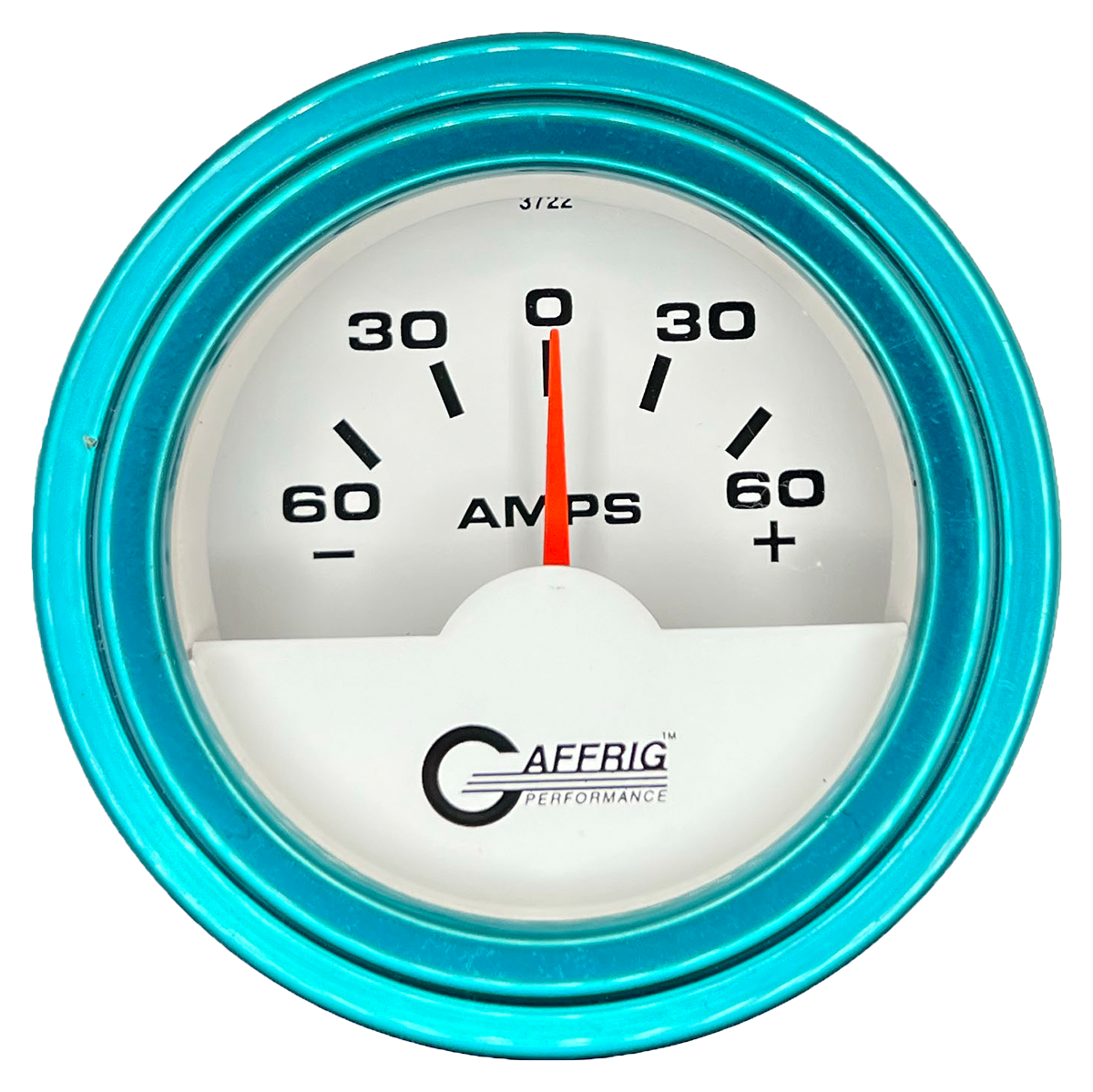 GAFFRIG 2 INCH ELECTRIC AMMETER GAUGE -60/+60 AMP STEP RIM (002) / TEAL / WHITE