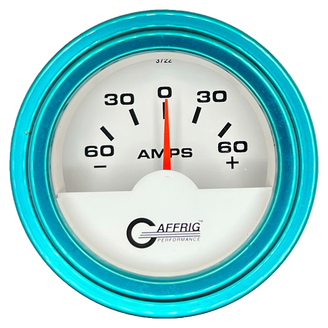 GAFFRIG 2 INCH ELECTRIC AMMETER GAUGE -60/+60 AMP STEP RIM (002) / TEAL / WHITE