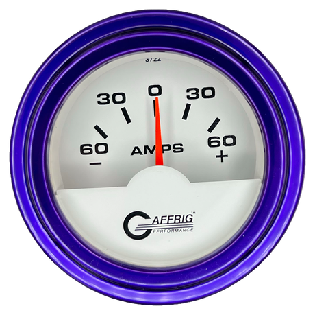 GAFFRIG 2 INCH ELECTRIC AMMETER GAUGE -60/+60 AMP STEP RIM (002) / PURPLE / WHITE