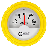 GAFFRIG 2 INCH ELECTRIC AMMETER GAUGE -60/+60 AMP STEP RIM (002) / YELLOW / WHITE