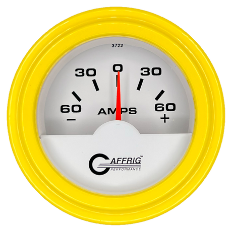 GAFFRIG 2 INCH ELECTRIC AMMETER GAUGE -60/+60 AMP STEP RIM (002) / YELLOW / WHITE