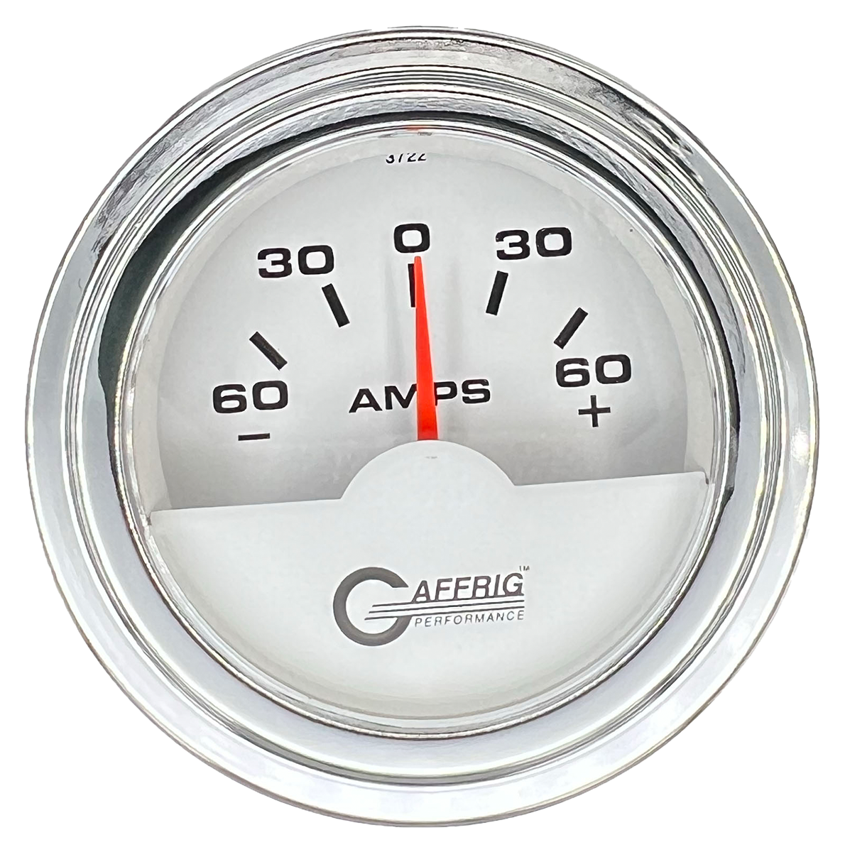 GAFFRIG 2 INCH ELECTRIC AMMETER GAUGE -60/+60 AMP STEP RIM (002) / CHROME/POLISHED / WHITE