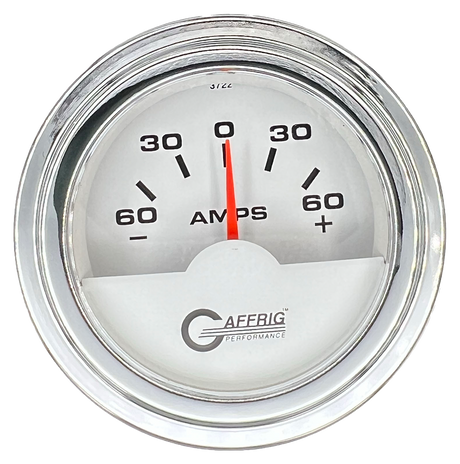 GAFFRIG 2 INCH ELECTRIC AMMETER GAUGE -60/+60 AMP STEP RIM (002) / CHROME/POLISHED / WHITE