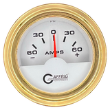 GAFFRIG 2 INCH ELECTRIC AMMETER GAUGE -60/+60 AMP STEP RIM (002) / GOLD / WHITE