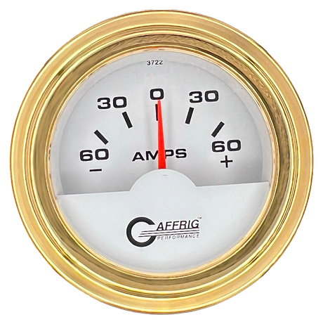 GAFFRIG 2 INCH ELECTRIC AMMETER GAUGE -60/+60 AMP STEP RIM (002) / GOLD / WHITE