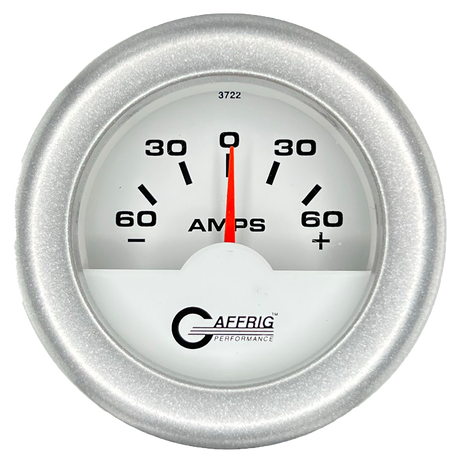 GAFFRIG 2 INCH ELECTRIC AMMETER GAUGE -60/+60 AMP FAT RIM (218) / PLATINUM / WHITE