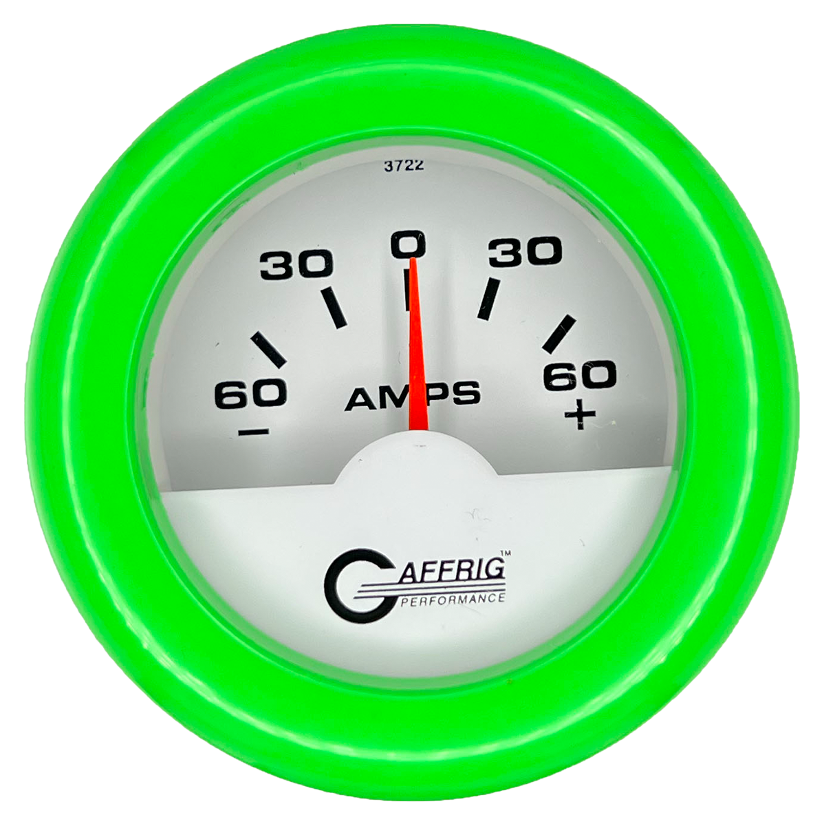 GAFFRIG 2 INCH ELECTRIC AMMETER GAUGE -60/+60 AMP FAT RIM (218) / LIME GREEN / WHITE