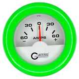 GAFFRIG 2 INCH ELECTRIC AMMETER GAUGE -60/+60 AMP FAT RIM (218) / LIME GREEN / WHITE