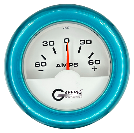 GAFFRIG 2 INCH ELECTRIC AMMETER GAUGE -60/+60 AMP FAT RIM (218) / TEAL / WHITE