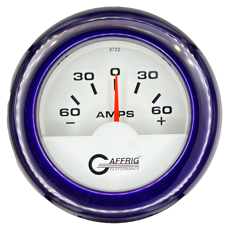 GAFFRIG 2 INCH ELECTRIC AMMETER GAUGE -60/+60 AMP FAT RIM (218) / PURPLE / WHITE