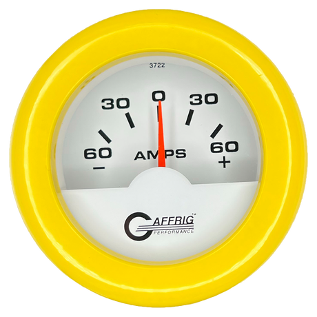 GAFFRIG 2 INCH ELECTRIC AMMETER GAUGE -60/+60 AMP FAT RIM (218) / YELLOW / WHITE