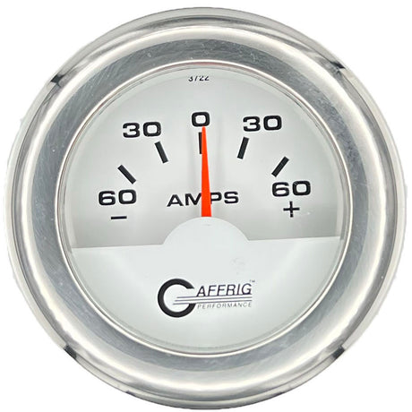 GAFFRIG 2 INCH ELECTRIC AMMETER GAUGE -60/+60 AMP FAT RIM (218) / CHROME/POLISHED / WHITE