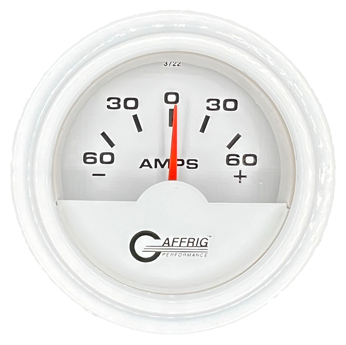 GAFFRIG 2 INCH ELECTRIC AMMETER GAUGE -60/+60 AMP STEP RIM (002) / WHITE / WHITE