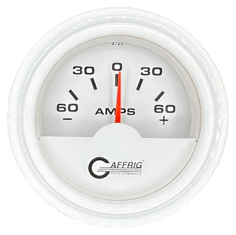 GAFFRIG 2 INCH ELECTRIC AMMETER GAUGE -60/+60 AMP STEP RIM (002) / WHITE / WHITE