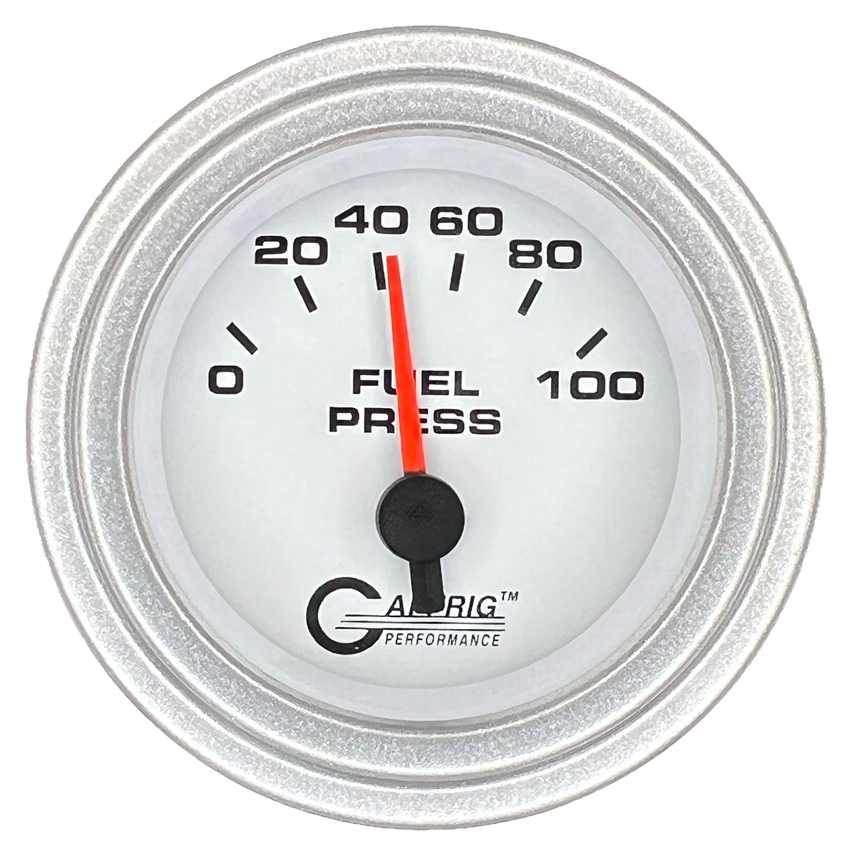 GAFFRIG 2 INCH ELECTRIC FUEL PRESSURE GAUGE 0-100 PSI STEP RIM (002) / PLATINUM / WHITE