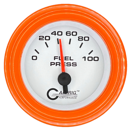 GAFFRIG 2 INCH ELECTRIC FUEL PRESSURE GAUGE 0-100 PSI STEP RIM (002) / ORANGE / WHITE