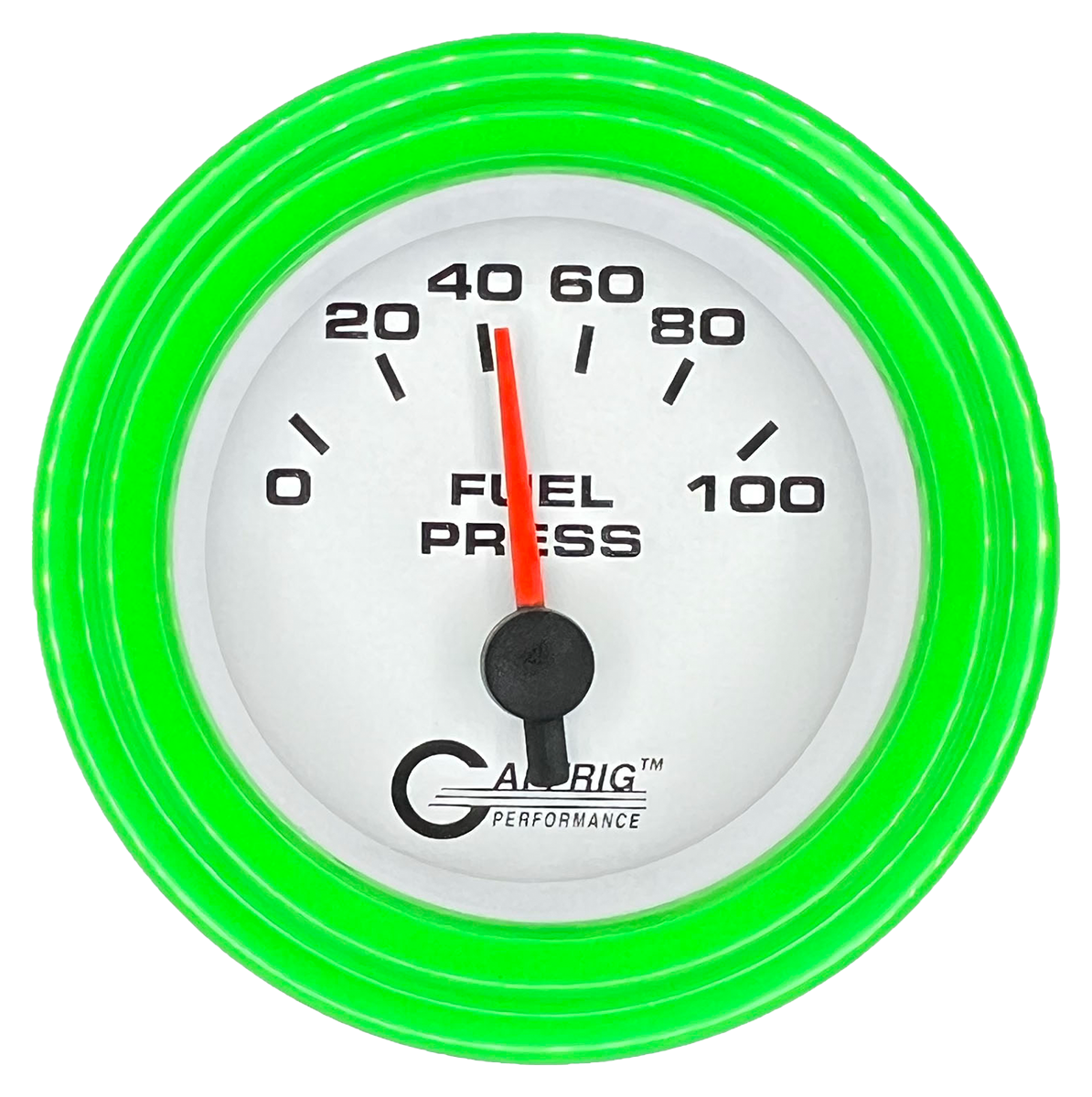 GAFFRIG 2 INCH ELECTRIC FUEL PRESSURE GAUGE 0-100 PSI STEP RIM (002) / LIME GREEN / WHITE