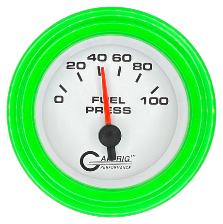 GAFFRIG 2 INCH ELECTRIC FUEL PRESSURE GAUGE 0-100 PSI STEP RIM (002) / LIME GREEN / WHITE