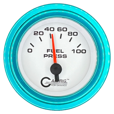 GAFFRIG 2 INCH ELECTRIC FUEL PRESSURE GAUGE 0-100 PSI STEP RIM (002) / TEAL / WHITE