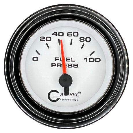 GAFFRIG 2 INCH ELECTRIC FUEL PRESSURE GAUGE 0-100 PSI STEP RIM (002) / BLACK / WHITE