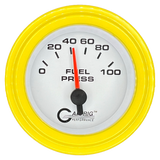 GAFFRIG 2 INCH ELECTRIC FUEL PRESSURE GAUGE 0-100 PSI STEP RIM (002) / YELLOW / WHITE