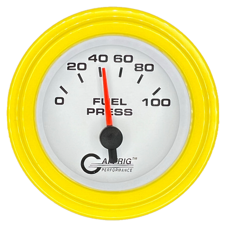 GAFFRIG 2 INCH ELECTRIC FUEL PRESSURE GAUGE 0-100 PSI STEP RIM (002) / YELLOW / WHITE