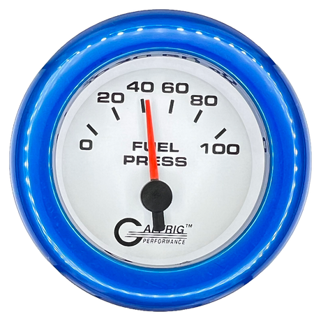 GAFFRIG 2 INCH ELECTRIC FUEL PRESSURE GAUGE 0-100 PSI FAT RIM (218) / BLUE / WHITE