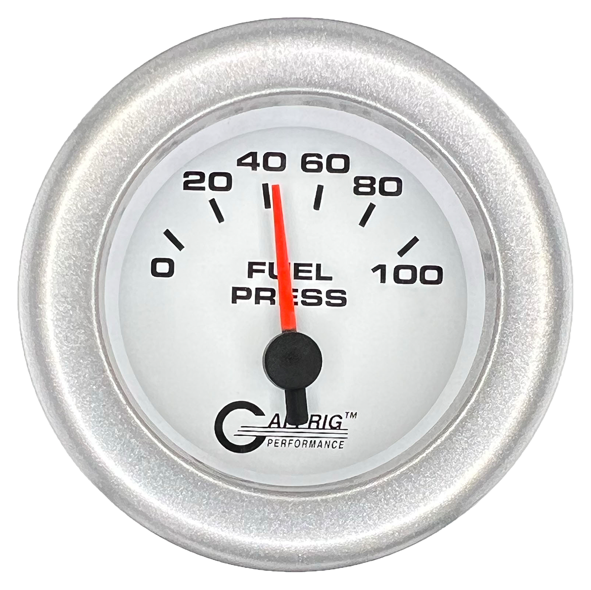 GAFFRIG 2 INCH ELECTRIC FUEL PRESSURE GAUGE 0-100 PSI FAT RIM (218) / PLATINUM / WHITE