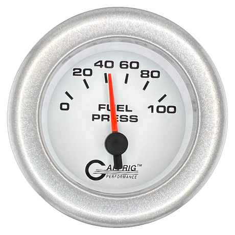 GAFFRIG 2 INCH ELECTRIC FUEL PRESSURE GAUGE 0-100 PSI FAT RIM (218) / PLATINUM / WHITE