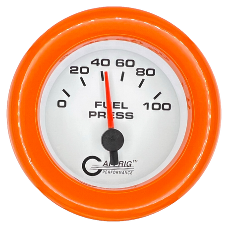 GAFFRIG 2 INCH ELECTRIC FUEL PRESSURE GAUGE 0-100 PSI FAT RIM (218) / ORANGE / WHITE