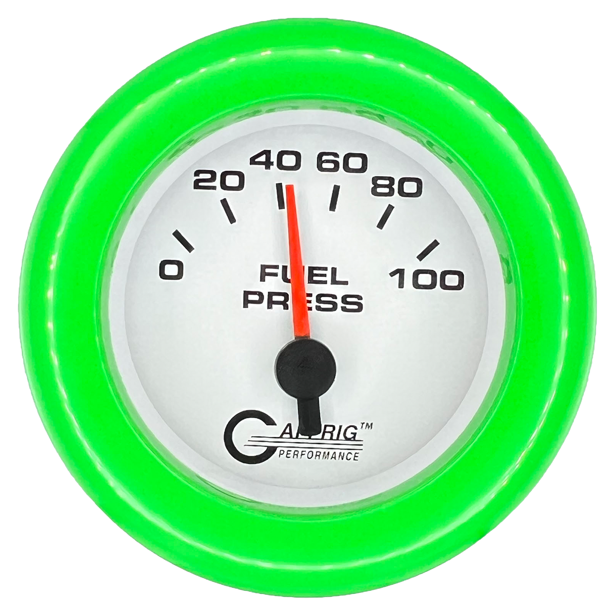 GAFFRIG 2 INCH ELECTRIC FUEL PRESSURE GAUGE 0-100 PSI FAT RIM (218) / LIME GREEN / WHITE