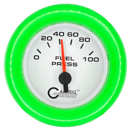 GAFFRIG 2 INCH ELECTRIC FUEL PRESSURE GAUGE 0-100 PSI FAT RIM (218) / LIME GREEN / WHITE