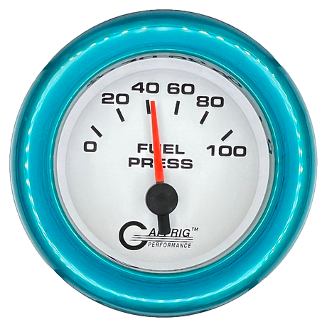 GAFFRIG 2 INCH ELECTRIC FUEL PRESSURE GAUGE 0-100 PSI FAT RIM (218) / TEAL / WHITE