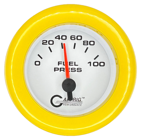 GAFFRIG 2 INCH ELECTRIC FUEL PRESSURE GAUGE 0-100 PSI FAT RIM (218) / YELLOW / WHITE