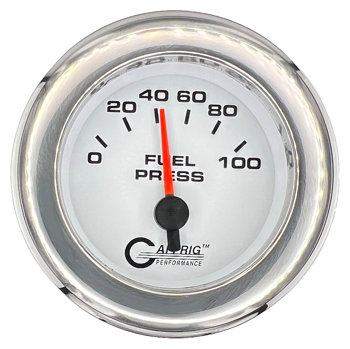 GAFFRIG 2 INCH ELECTRIC FUEL PRESSURE GAUGE 0-100 PSI FAT RIM (218) / CHROME/POLISHED / WHITE