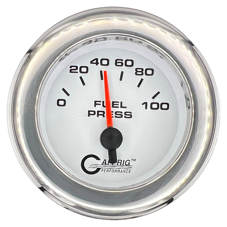 GAFFRIG 2 INCH ELECTRIC FUEL PRESSURE GAUGE 0-100 PSI FAT RIM (218) / CHROME/POLISHED / WHITE