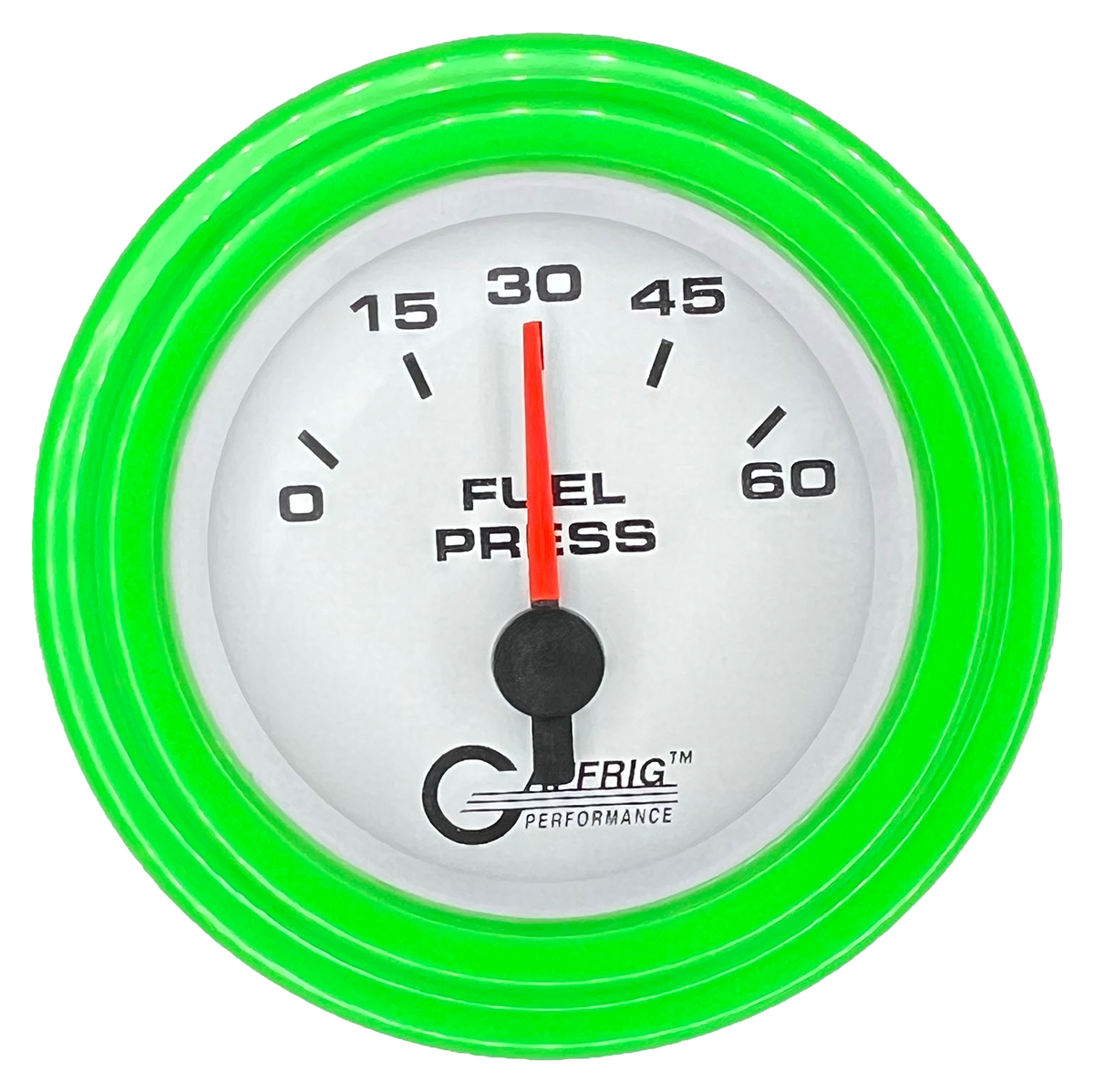 GAFFRIG 2 INCH ELECTRIC FUEL PRESSURE 0-60 PSI STEP RIM (002) / LIME GREEN / WHITE