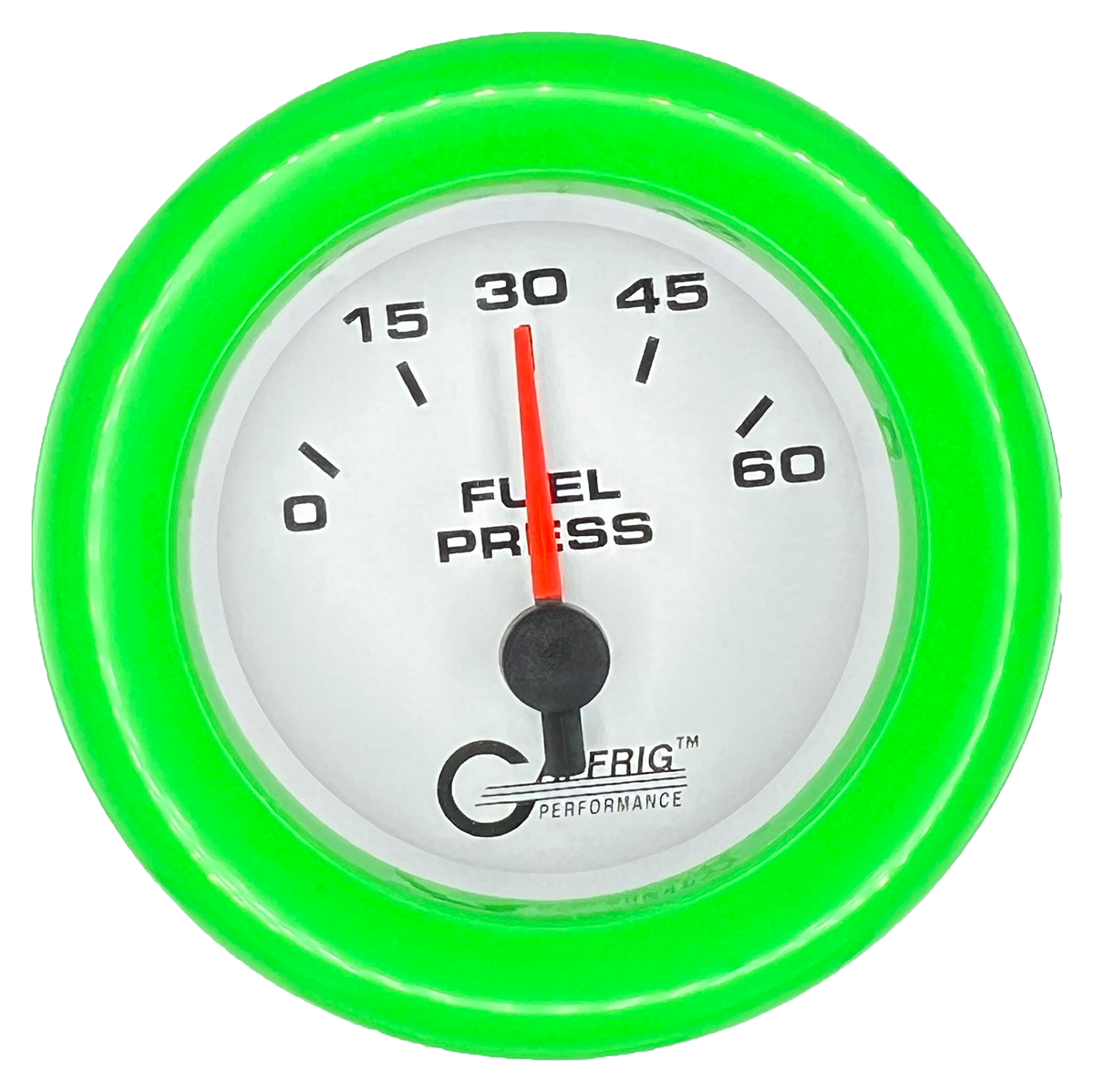 GAFFRIG 2 INCH ELECTRIC FUEL PRESSURE 0-60 PSI FAT RIM (218) / LIME GREEN / WHITE