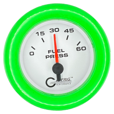 GAFFRIG 2 INCH ELECTRIC FUEL PRESSURE 0-60 PSI FAT RIM (218) / LIME GREEN / WHITE