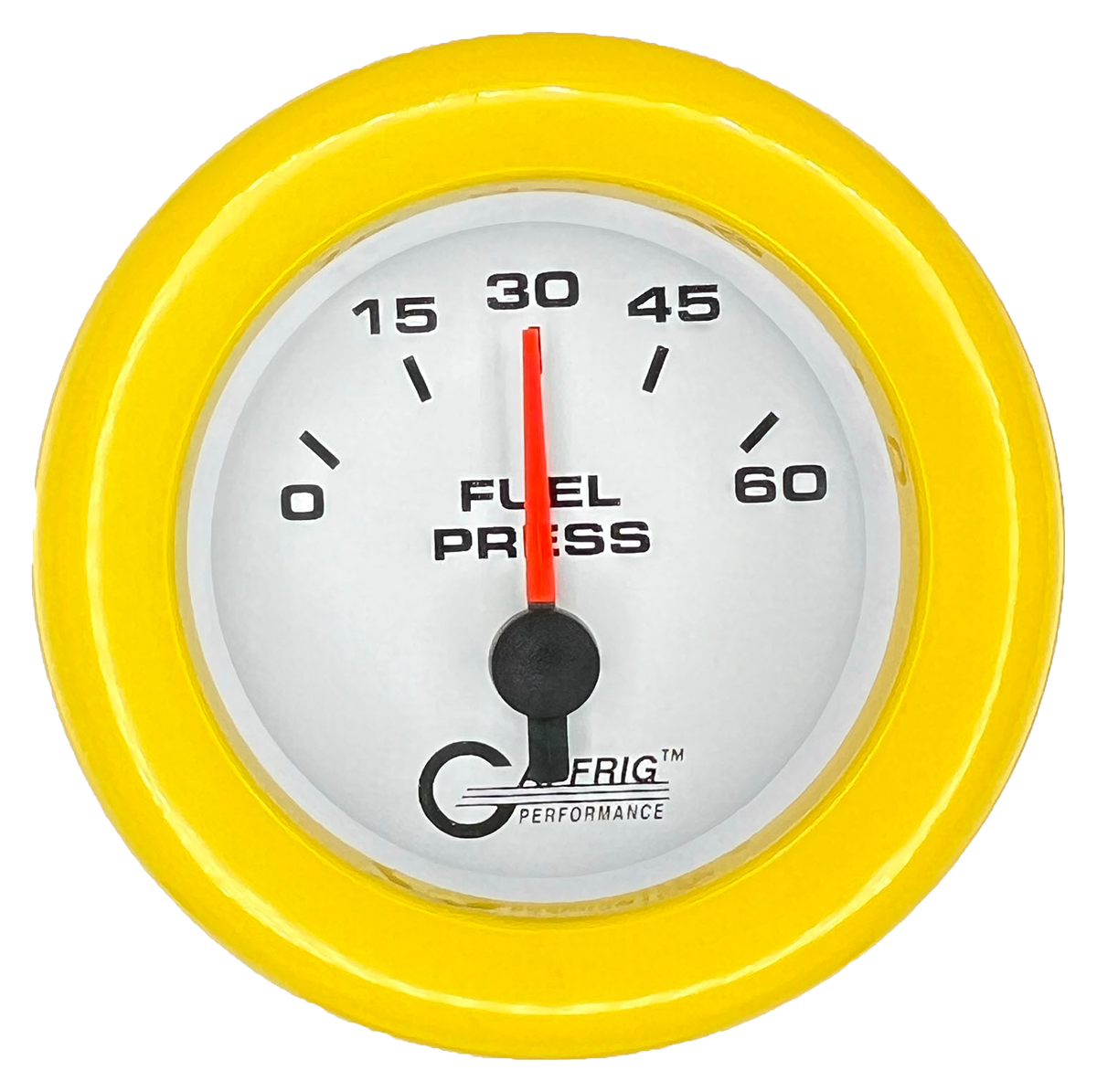 GAFFRIG 2 INCH ELECTRIC FUEL PRESSURE 0-60 PSI FAT RIM (218) / YELLOW / WHITE