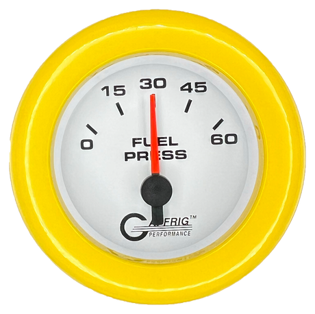 GAFFRIG 2 INCH ELECTRIC FUEL PRESSURE 0-60 PSI FAT RIM (218) / YELLOW / WHITE