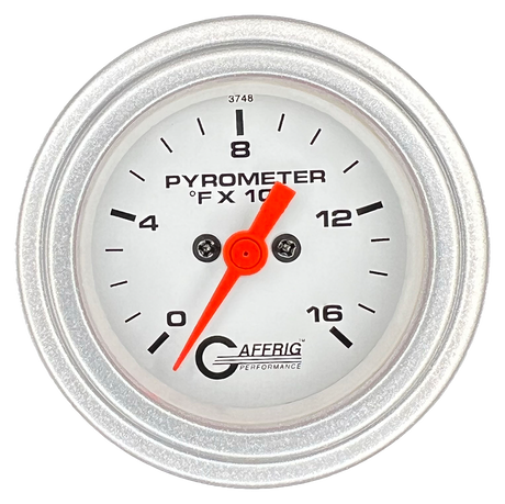 GAFFRIG 2 INCH ELECTRIC PYROMETER GAUGE 0-1600 F STEP RIM (002) / PLATINUM / WHITE