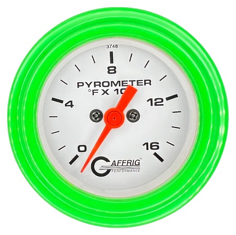 GAFFRIG 2 INCH ELECTRIC PYROMETER GAUGE 0-1600 F STEP RIM (002) / LIME GREEN / WHITE