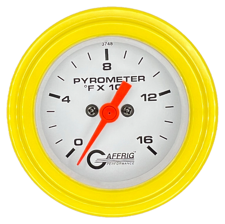 GAFFRIG 2 INCH ELECTRIC PYROMETER GAUGE 0-1600 F STEP RIM (002) / YELLOW / WHITE