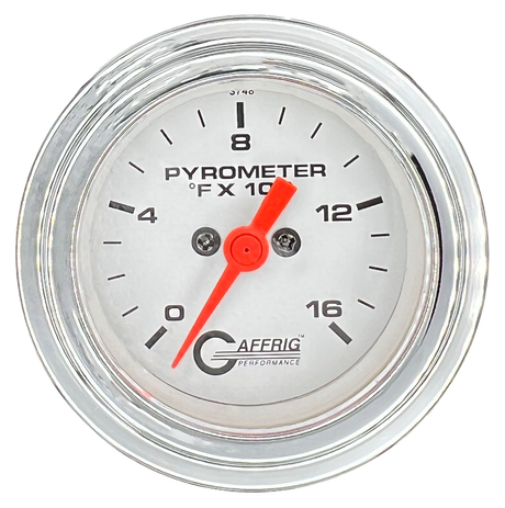 GAFFRIG 2 INCH ELECTRIC PYROMETER GAUGE 0-1600 F STEP RIM (002) / CHROME/POLISHED / WHITE