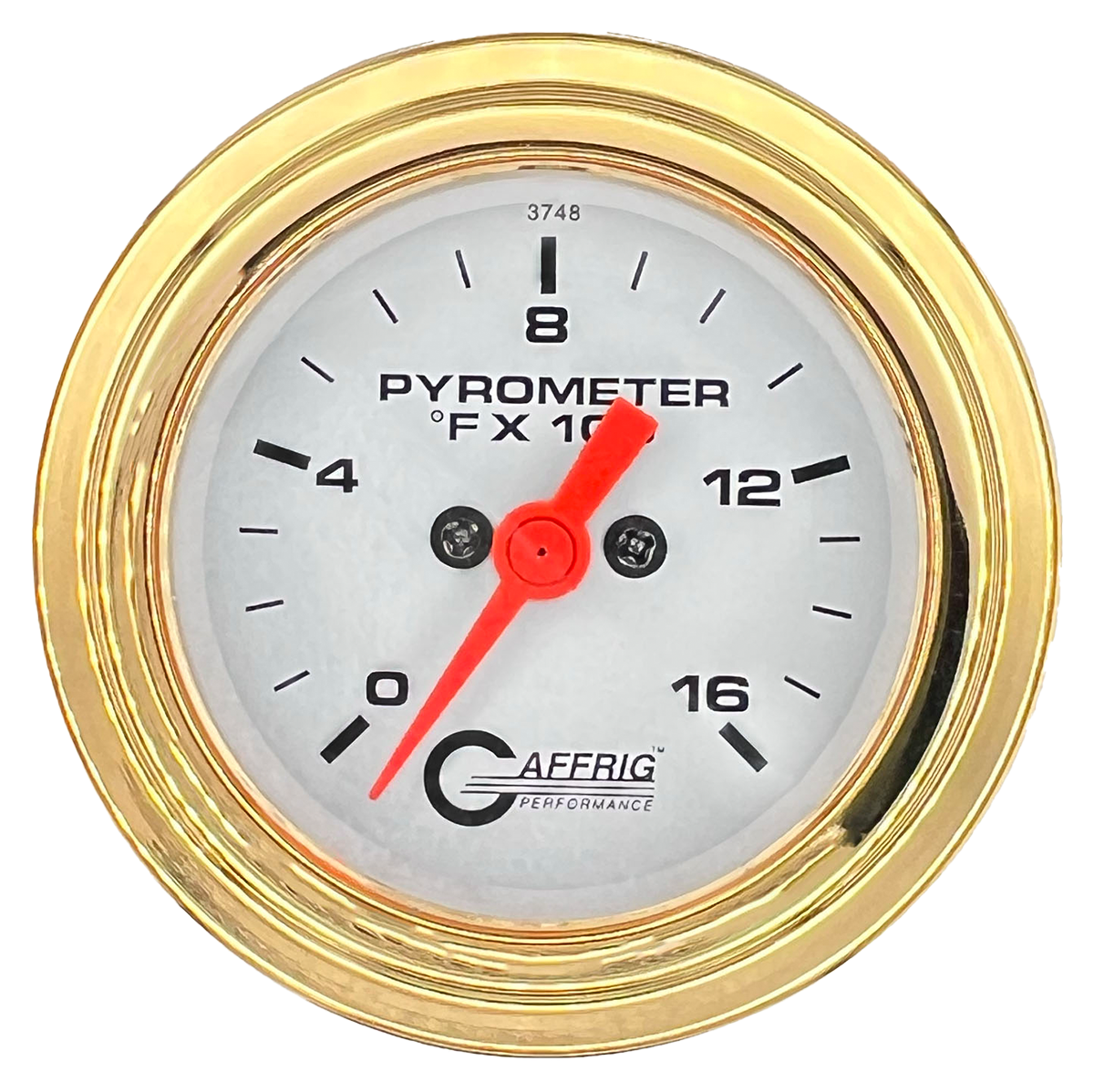 GAFFRIG 2 INCH ELECTRIC PYROMETER GAUGE 0-1600 F STEP RIM (002) / GOLD / WHITE