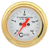 GAFFRIG 2 INCH ELECTRIC PYROMETER GAUGE 0-1600 F STEP RIM (002) / GOLD / WHITE