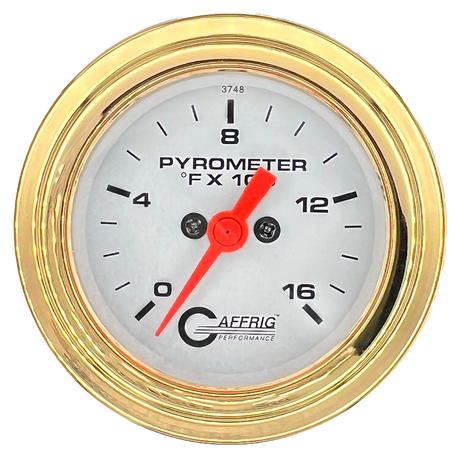 GAFFRIG 2 INCH ELECTRIC PYROMETER GAUGE 0-1600 F STEP RIM (002) / GOLD / WHITE